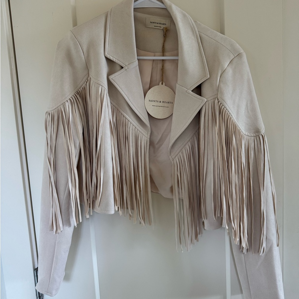 NWT Women's Cream Fringe Suede Jacket